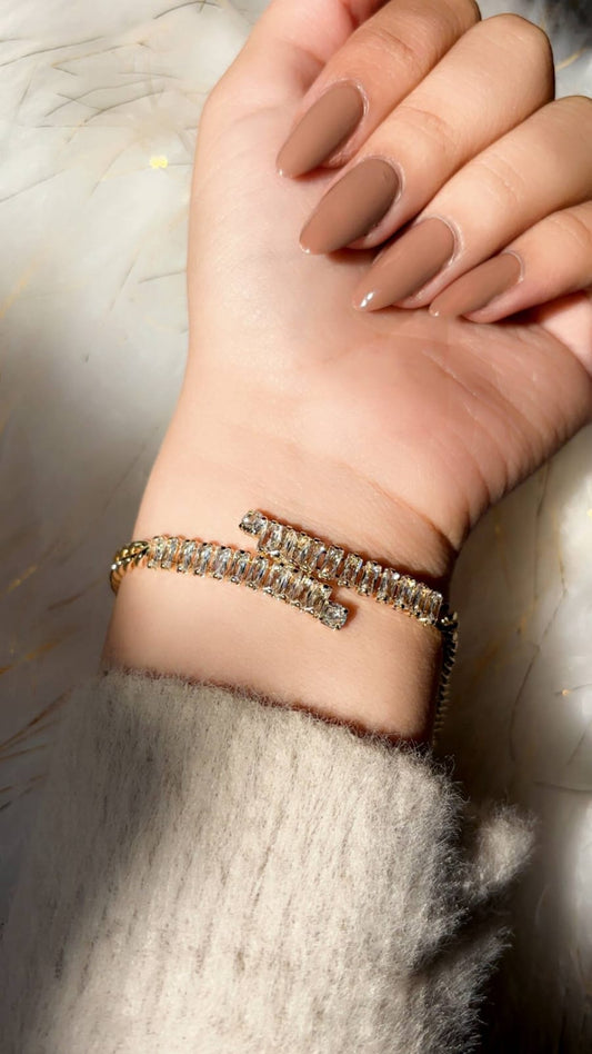 Luxury Baguette Cut Crystal Tennis Bracelet for Women - Gold-Plated Open Wrap Bangle with Full Pavé Zircon Stones, Elegant Geometric Statement Bridal Wrist Jewelry Gift for Parties
