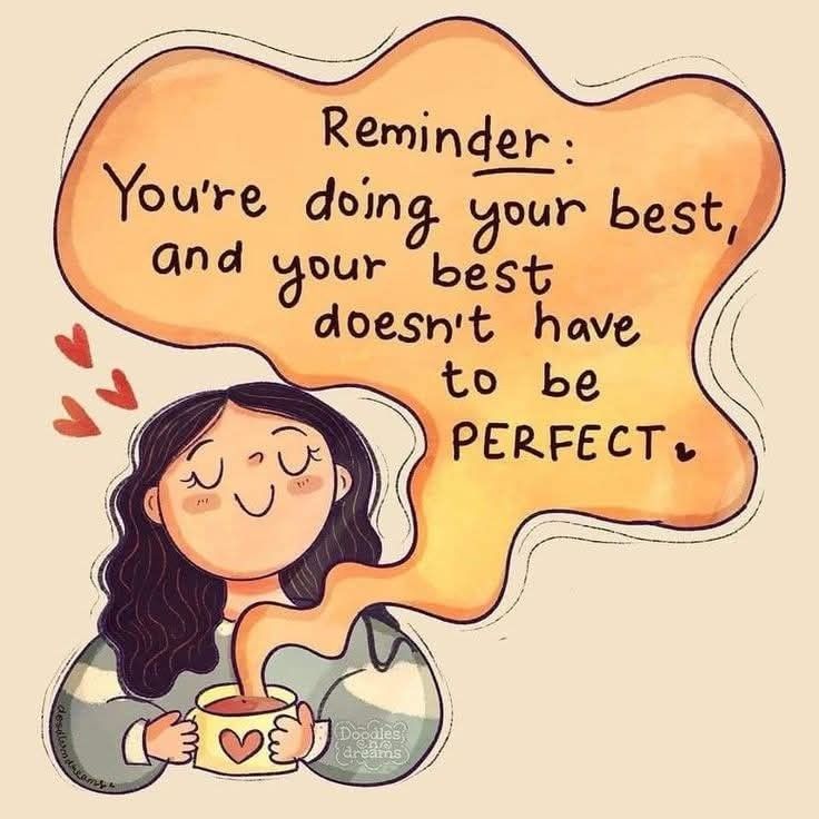 "Reminder: You're Doing Your Best" Motivational Vinyl Sticker - Cute Girl with Coffee Cup Decal for Kindle, Laptop, Journal & Water Bottle - Positive Affirmation Self Care Gift for Women, Teens & Students