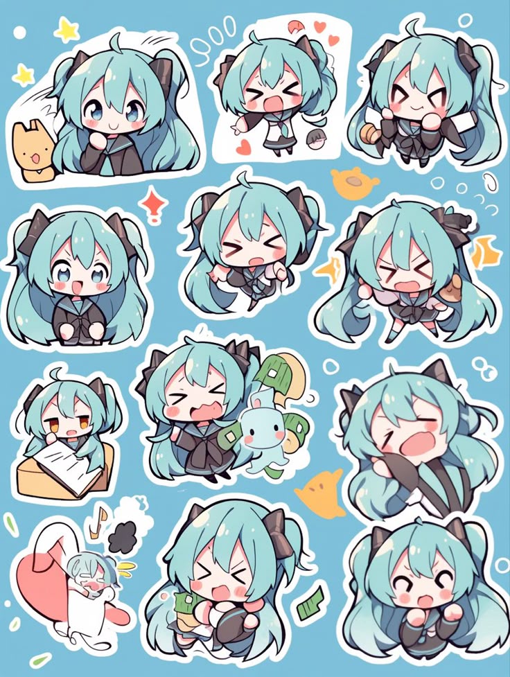 Cute Hatsune Miku Stickers Pack, Kawaii Chibi Vocaloid Cartoon Waterproof Vinyl Decals for Laptop, Water Bottle, and Journal