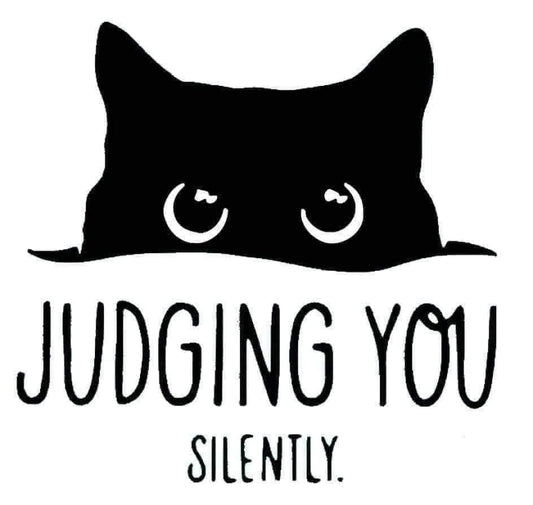 "Judging You Silently" Funny Black Cat Vinyl Sticker - Sarcastic Peeking Kitten Decal for Kindle, Laptop, Car, Water Bottle & Tumbler - Humorous Gift for Cat Lovers & Friends