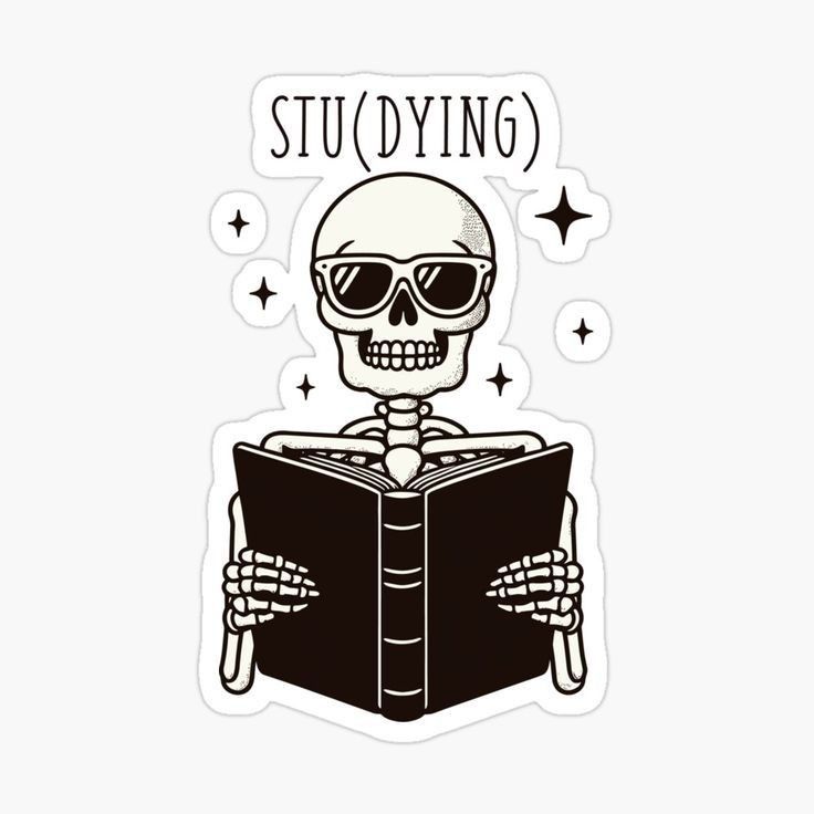 STU(DYING)" Funny Skeleton Reading Vinyl Sticker - Sarcastic Gothic College Exam Decal for Laptop, PC, Water Bottle, Notebook & Kindle - Cute Dark Humor Gift for Students & Bookworms