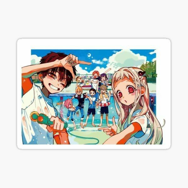 Toilet-Bound Hanako-kun Summer Pool Anime Sticker - Cute Group Art Vinyl Decal for Laptop, Water Bottle, Journal, and Phone Case