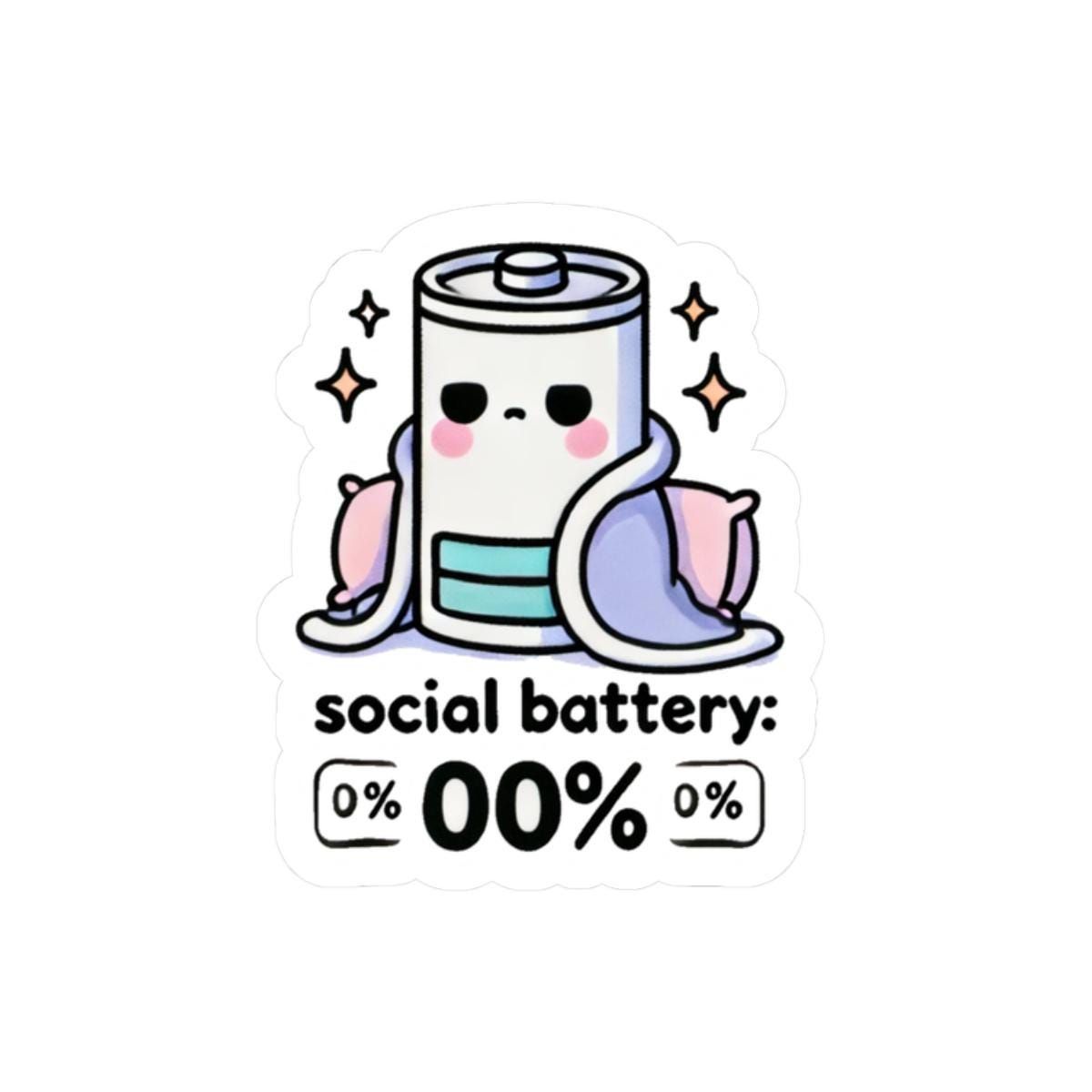 Funny Social Battery Sticker, Kawaii Introvert Aesthetic Vinyl Decal for Laptop, Water Bottle, and Phone Case