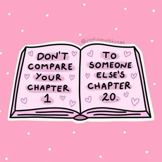"Don't Compare Your Chapter 1 to Someone Else's Chapter 20" Vinyl Sticker - Cute Pink Open Book Aesthetic Decal for Kindle, Laptop, Water Bottle & Journal - Inspirational Self Care Gift for Readers & Women
