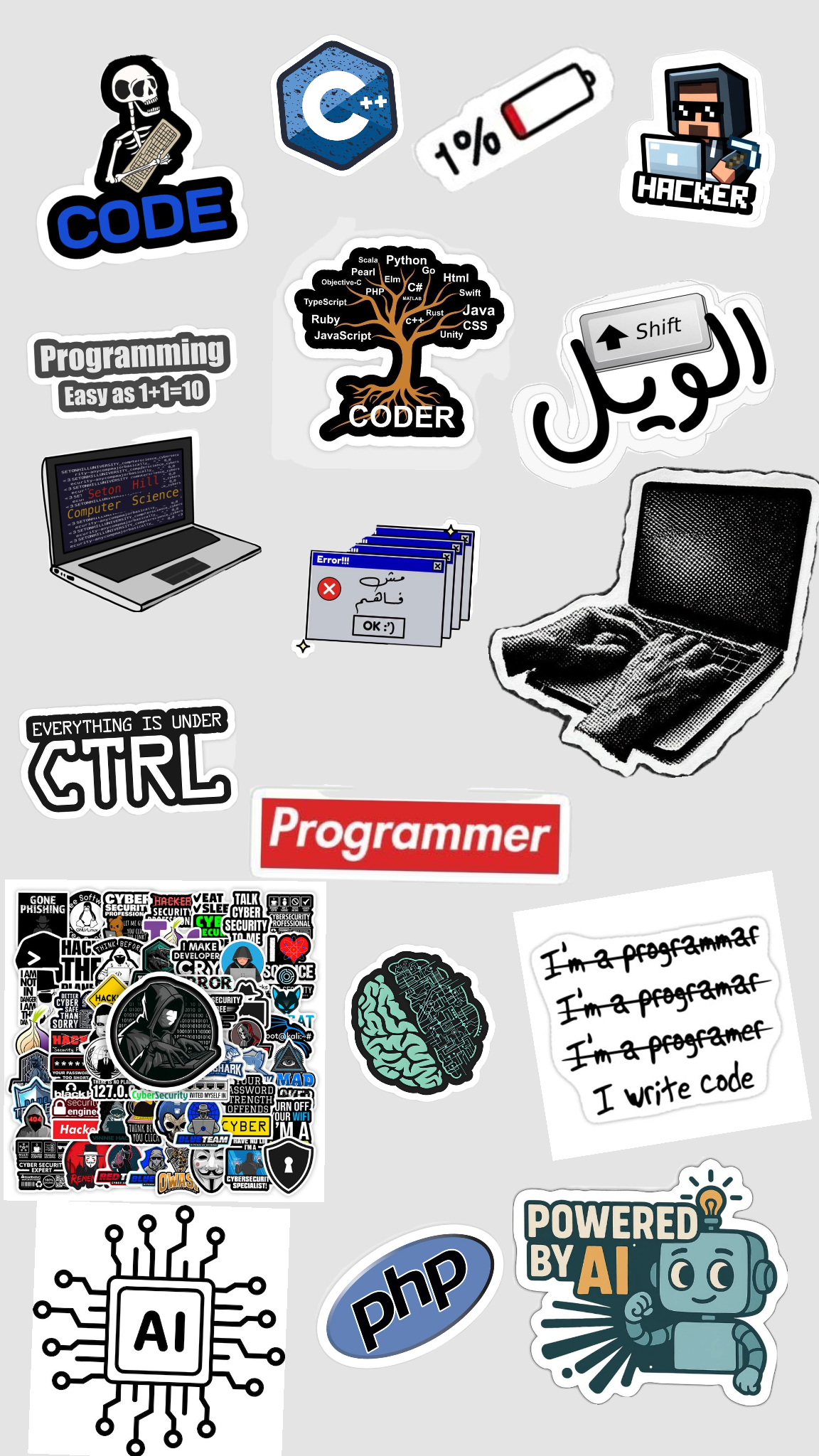Funny Programmer Sticker Pack (18 Pcs) - Cool Coding & Cyber Security Decals for Laptop, PC Tower, Water Bottle & Kindle - Sarcastic AI, Hacker & Computer Science Nerd Gifts for Software Engineers