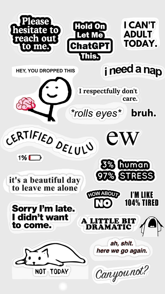 Funny Sarcastic Sticker Pack (20 Pcs) - Cute Relatable Meme Decals for Kindle, Laptop, Water Bottle & Journal - "Certified Delulu", "I Can't Adult" & Office Humor Gifts for Friends, Women & Teens