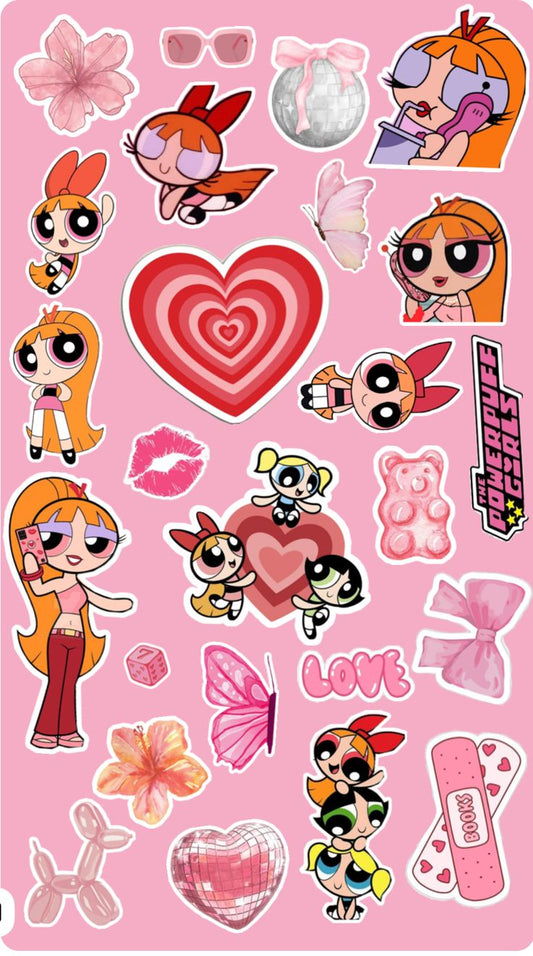 Stickers The Powerpuff Girls Cute Cartoon Vinyl Decals for Water Bottles Laptops, Waterproof Aesthetic Stickers Pack for Teens and Girls 2