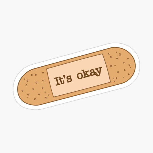 It's Okay" Bandage Vinyl Sticker – Cute Mental Health Aesthetic Decal for Laptop, Water Bottle, Journal, Phone Case – Waterproof Emotional Support Bandaid Sticker