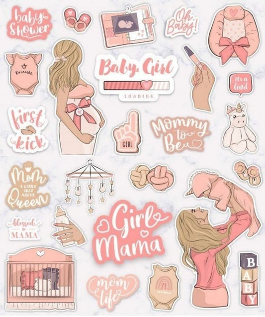 Aesthetic Pregnancy & Baby Girl Mom Sticker Pack - Cute Vinyl Milestone Stickers for Pregnancy Planners, Scrapbooking, and Journals - Newborn Baby Shower Decorations & Gift for Expecting Mothers