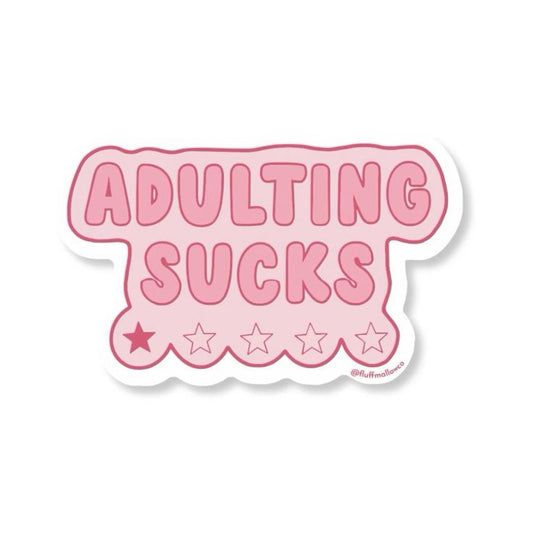 "Adulting Sucks" Funny Sticker – Cute Pink Aesthetic Vinyl Decal for Laptop, Water Bottle, Journal, Phone Case – Relatable Humorous Gift for College Students & Young Adults