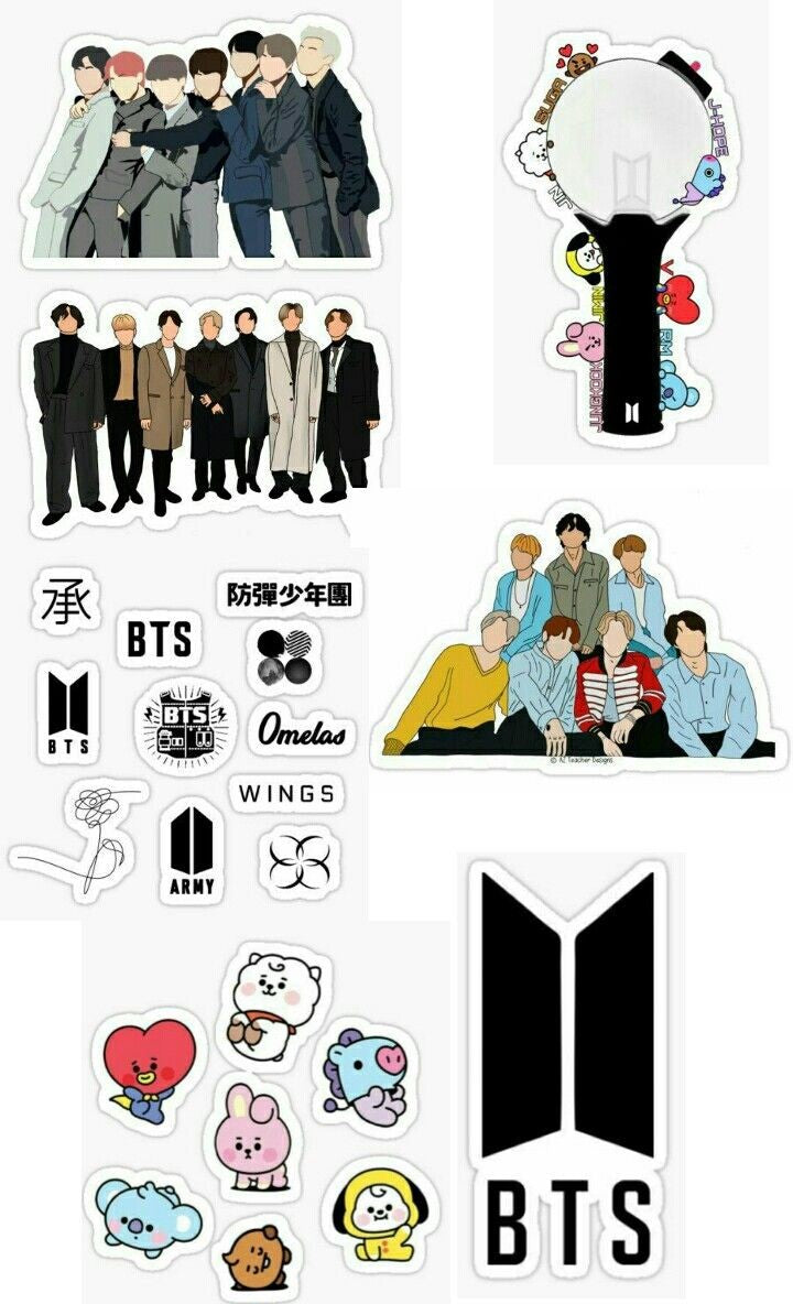 BTS Members and ARMY Logo Stickers Pack, Cute K-Pop Aesthetic Merchandise for Journaling, Scrapbooking, Water Bottles, Laptop, and Planner Decals