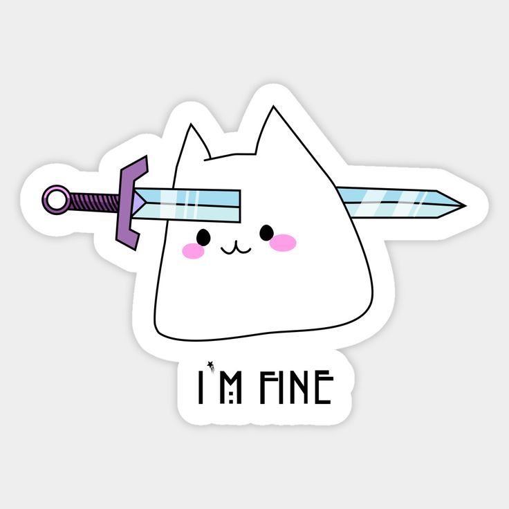 Funny "I'm Fine" Cute Cat with Sword Vinyl Sticker, Sarcastic Kawaii Animal Decal for Laptop, Water Bottle, and Phone Case