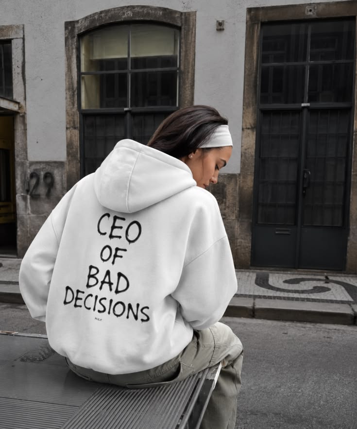 CEO OF BAD DECISIONS Hoodie Oversized White