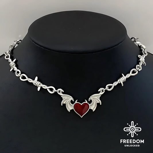 Black Evil Heart Bat Wings Necklace for Women