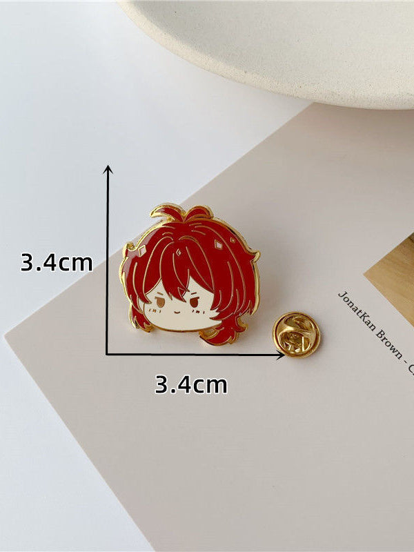 Game Genshin Impact Brooch Diluc Zhongli Xiao Keqing Metal Cute
