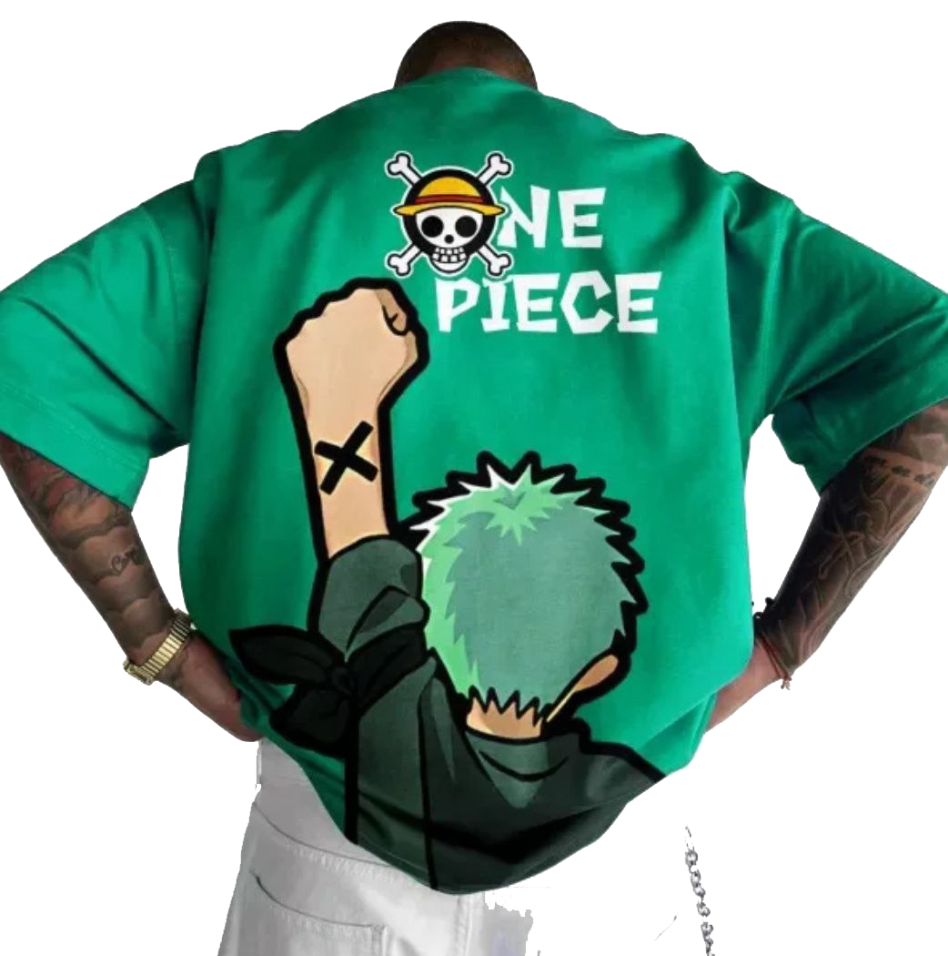 Anime one piece luffy green oversize  t-shirt 3
