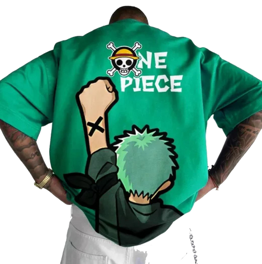 Anime one piece luffy green oversize  t-shirt 3