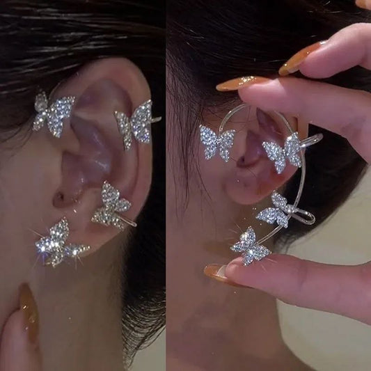 Butterfly Ear Cuff Earrings - No Piercing Butterfly Ear Clip Rhinestone Wrap Earrings for Women Girls