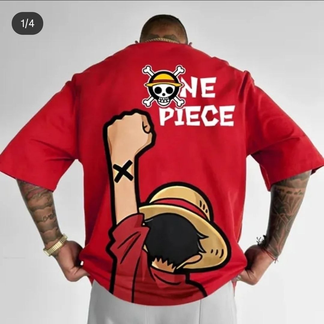 Anime one piece luffy red oversize  t-shirt