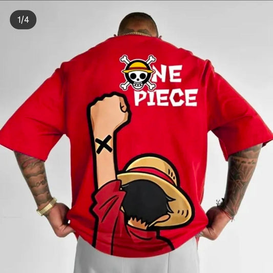 Anime one piece luffy red oversize  t-shirt