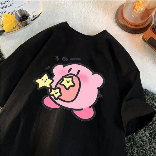 Cute Kirby Anime Graphic T-Shirt, Y2K Aesthetic Kawaii Gaming Tee, Casual Oversized Short Sleeve Top for Wome 34