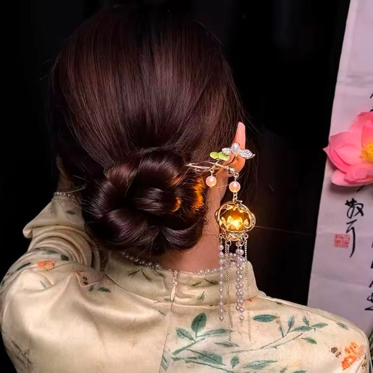 Glowing Chinese Hair Stick with Tassel, Luminous Hanfu Hairpin for Women, Traditional Retro Lantern Hair Chopstick, Cosplay Prom Hair Accessories