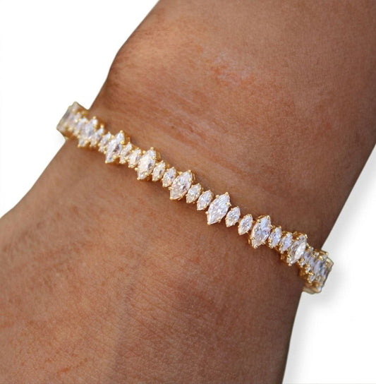 Gold Marquise Tennis Bracelet for Women, Cubic Zirconia Statement Bracelet, Elegant Bridal Wedding Graduation Jewelry Gift
